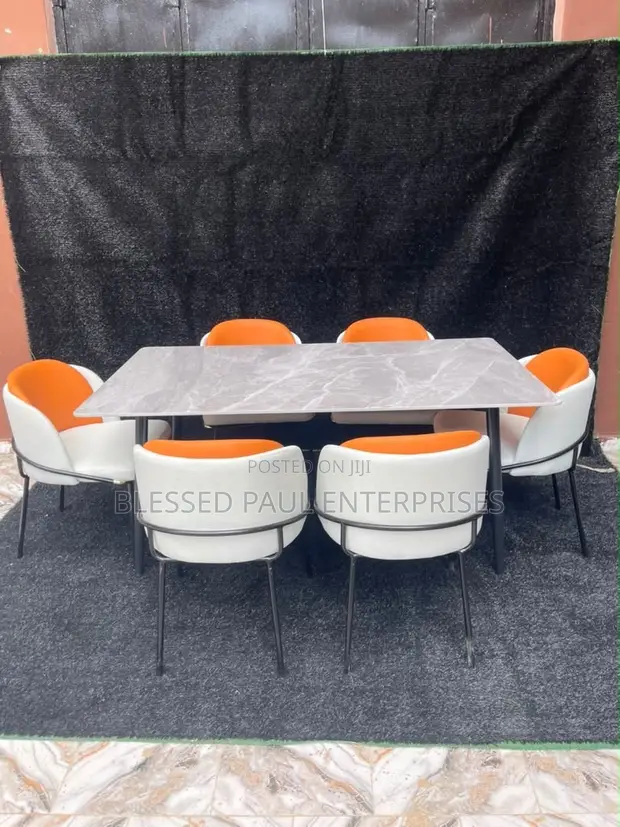 6-Seater Marble-Top Dining Table Set - 1