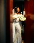 Used Wedding Gown - Size L, White Lace - 1