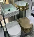 Luxurious Wall Hung WC and Basin - Gold/White - 1