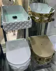 Luxurious Wall Hung WC and Basin - Gold/White - 2