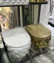 Luxurious Wall Hung WC and Basin - Gold/White - 3