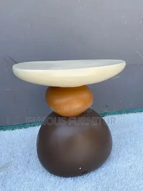 Modern Resin Pebble Side Stool - Cream, Orange, Brown - 1
