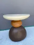 Modern Resin Pebble Side Stool - Cream, Orange, Brown - 1