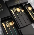 4 PCS Stainless Steel Dinnerware Set - Gold - 2