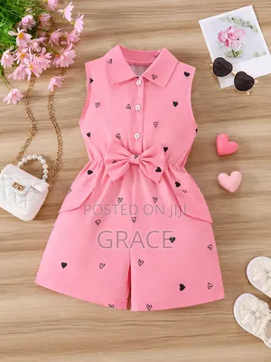Girls Pink Heart Print Sleeveless Romper (1-8 Yrs)