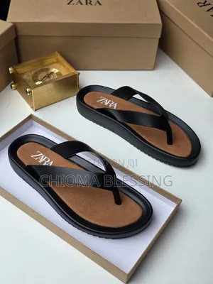 Zara Men's Faux Leather Slippers - Black