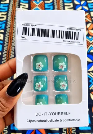 Water Drop Flower Press-On Toenails - Teal Ombre