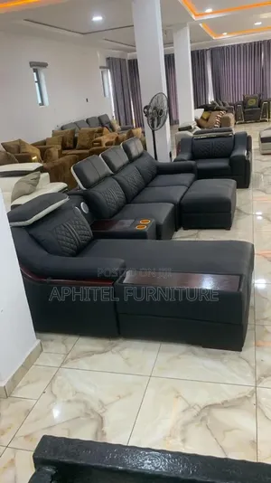 Black L-Shape Sofa with Adjustable Headrest