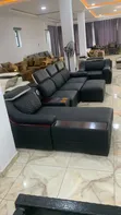 Black L-Shape Sofa with Adjustable Headrest - 2