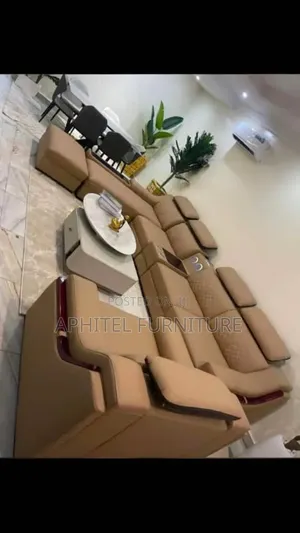 Brown L-Shape Sofa with Adjustable Headrest