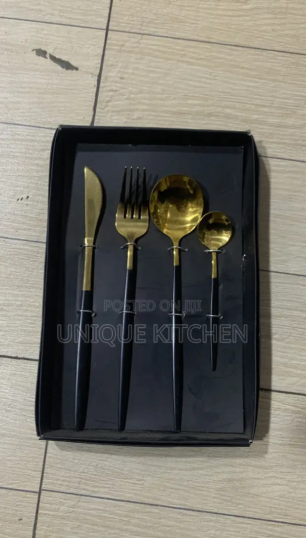 4-Piece Stainless Steel Cutlery Set - Gold & Black - 1