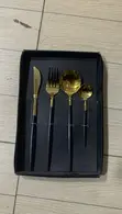 4-Piece Stainless Steel Cutlery Set - Gold & Black - 1