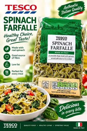 Tesco Spinach Farfalle Pasta - 12pcs Carton