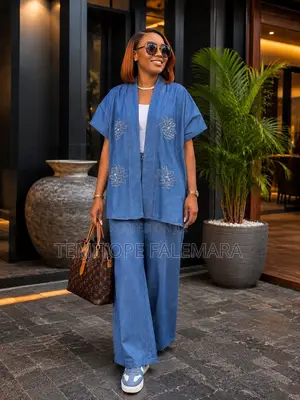Denim Two Piece: Palazzo Pants & Kimono