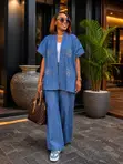 Denim Two Piece: Palazzo Pants & Kimono - 1