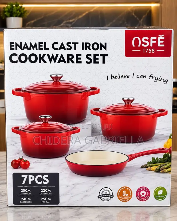7-Piece Enamel Cast Iron Cookware Set - 1