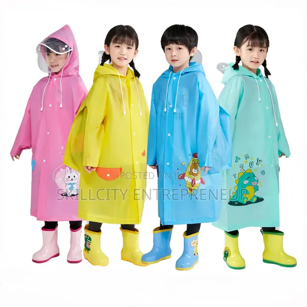 Cute Children Raincoat with Waterproof Bag & Face Shield - 1
