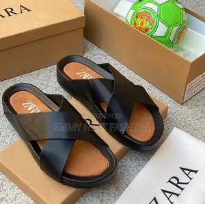 Zara Men's Leather Slippers - Black