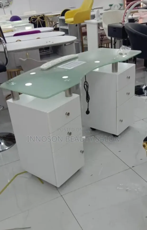 Brand New Glass Nail Table with Drawers - 1
