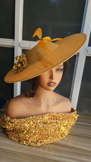 Gold Fascinator with Feathers and Rose