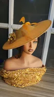 Gold Fascinator with Feathers and Rose - 1