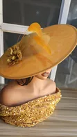 Gold Fascinator with Feathers and Rose - 2