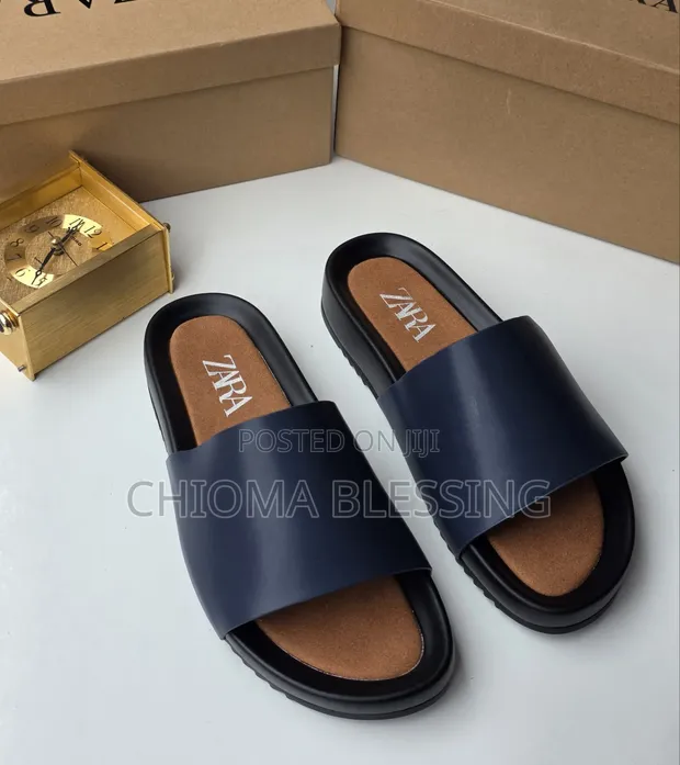 Zara Men's Blue Rubber Cover Slippers - Size 40-46 - 1