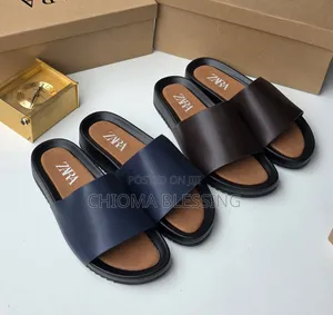 Zara Men's Blue Rubber Cover Slippers - Size 40-46