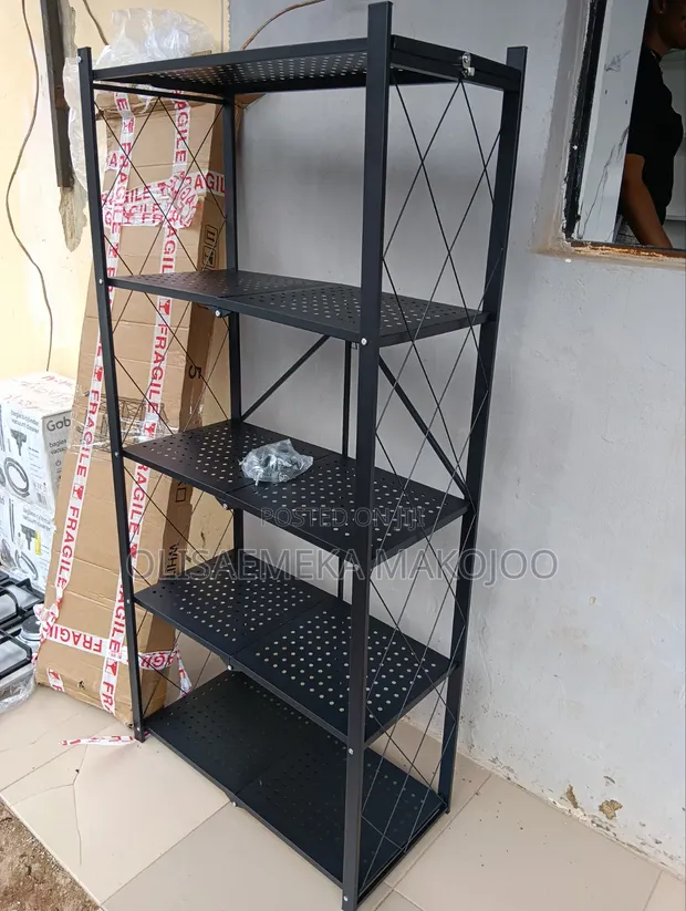 5ft Foldable Kitchen Rack - Black Metal - 1
