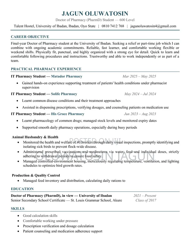 Oluwatosin CV - Part-time & Weekend Job Seeker - 1