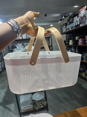 White Mesh Storage Basket with Wooden Handles