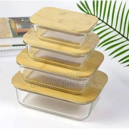 Rectangular Glass Food Storage Containers with Bamboo Lids (Set of 4) - 1