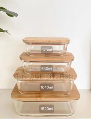 Rectangular Glass Food Storage Containers with Bamboo Lids (Set of 4)