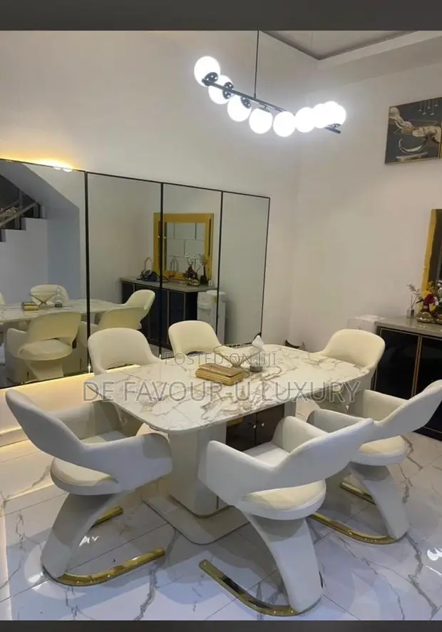 Contemporary Marble Dining Table with 6 Chairs - 1
