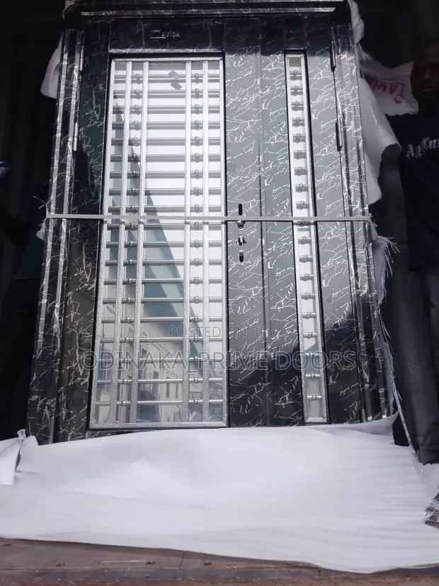 7ft x 4ft Marble Black Glass Security Door - 1