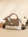 Jakar Hannu Ta Faux Leather Mai Launi na Bronze Da Tsakiya Zipper Da Hannun Kafa - 1