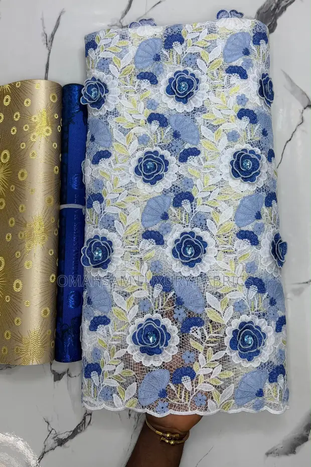 3D Floral Guipure Cord Lace with Crystal Stones - 1