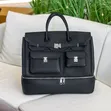 Premium Black Leather Travel Tote Weekend Bag - Multi-Pocket Organizer - 1