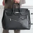 Premium Black Leather Travel Tote Weekend Bag - Multi-Pocket Organizer - 2