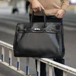 Premium Black Leather Travel Tote Weekend Bag - Multi-Pocket Organizer - 3