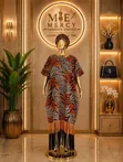 Luxury Orange Wave Fringe Boubou with Matching Scarf - 1