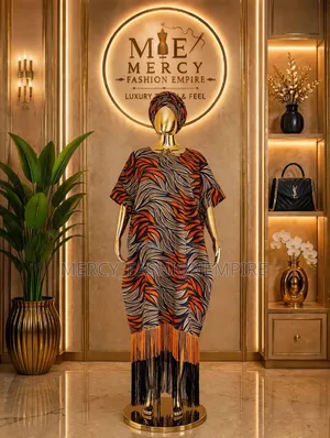 Luxury Orange Wave Fringe Boubou with Matching Scarf