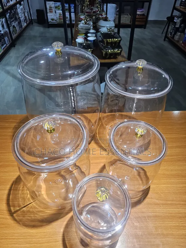 5-Piece Acrylic Pantry Storage Jars with Crystal Knob Lids - 1