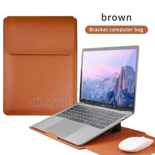 Ergonomic PU Leather Laptop Sleeve with Stand & Mousepad - 1