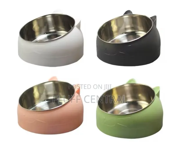 Tilted Plastic & Stainless Cat Ear Pet Bowl - 1