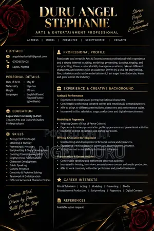 Arts & Entertainment CV - Female, 20 Years Old