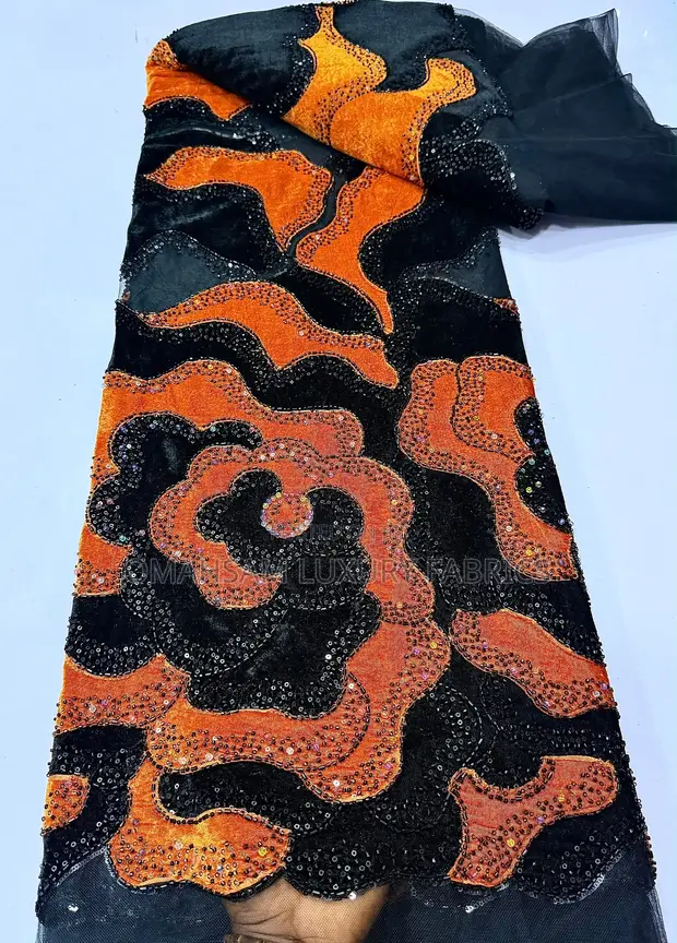 Velvet Handbeaded Lace with Crystal Stone - 1