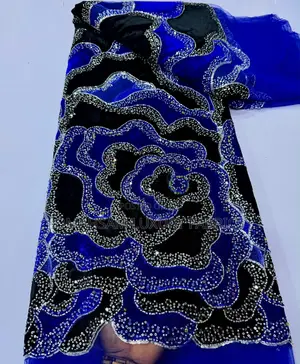 Velvet Lace Fabric with Crystal Stones