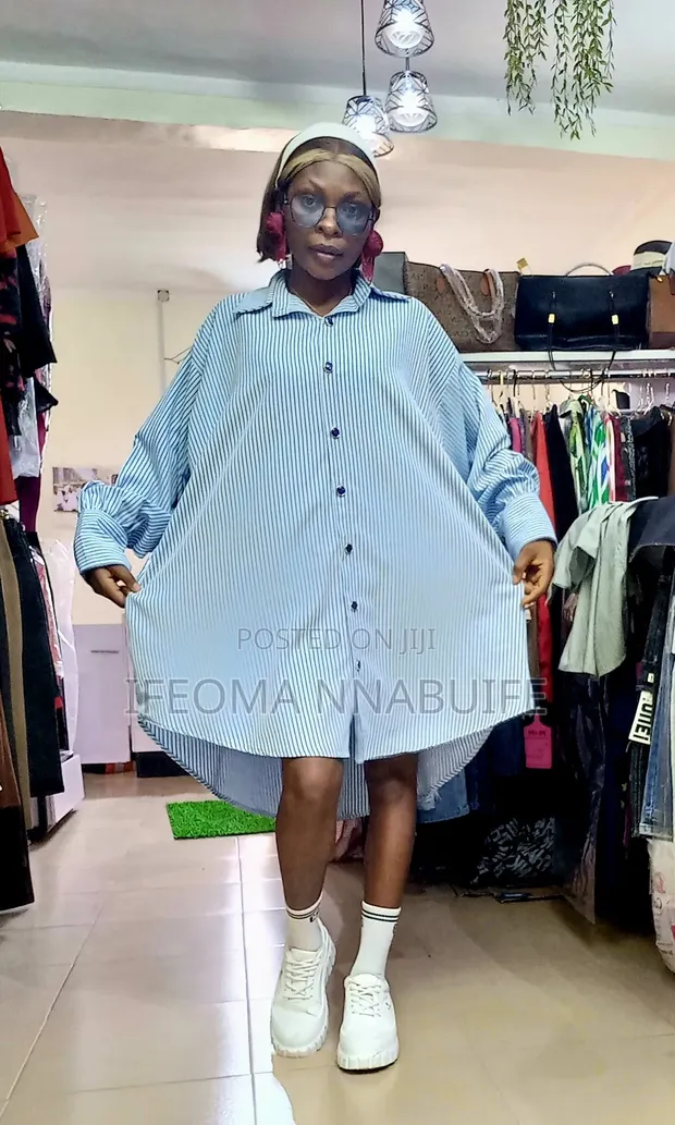 Naija Made Stripe Boyfriend Shirt - Baby Blue - 1