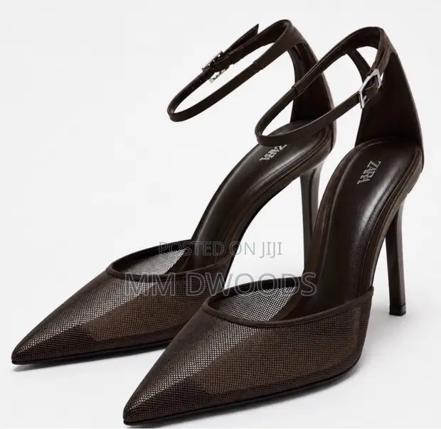 Zara Kitten Heel Linen Shoes - Coffee - 1
